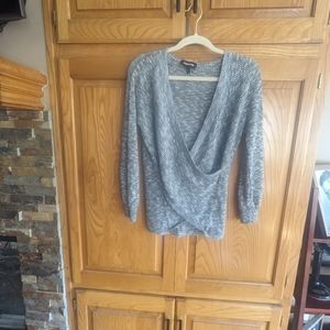 Express XS cross front sweater gray